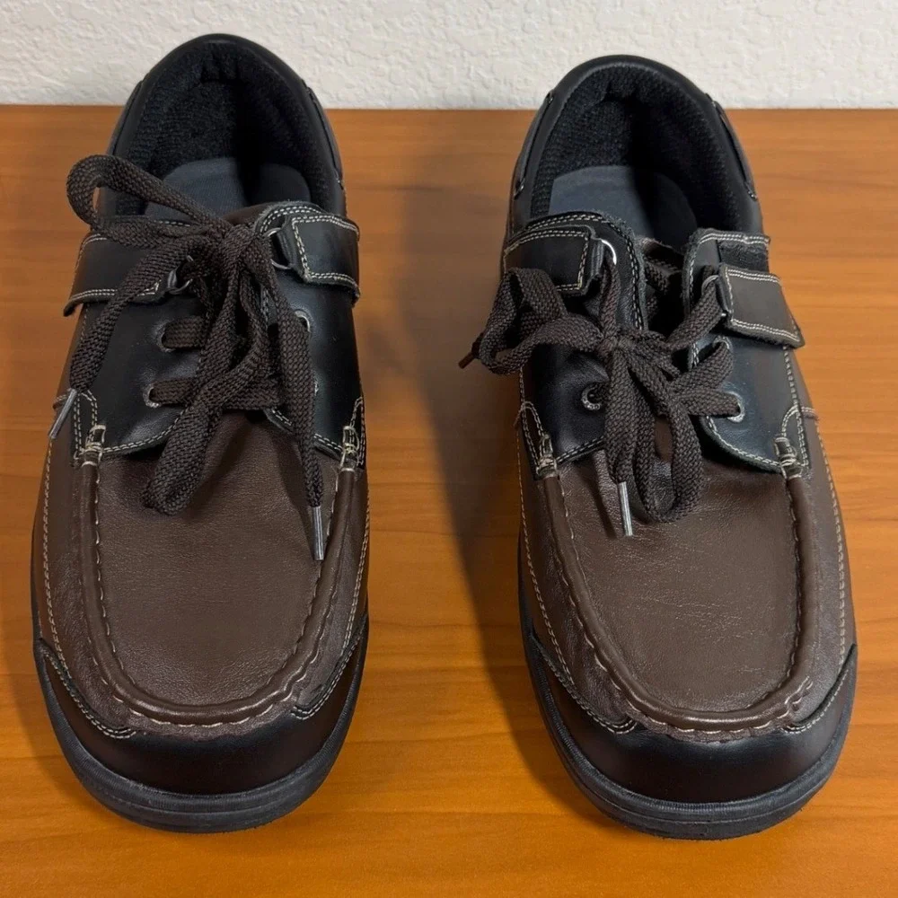 OrthOfeet 422 Baton Rouge Mens 12 2E Wide Brown Black Leather Orthopedic Boat